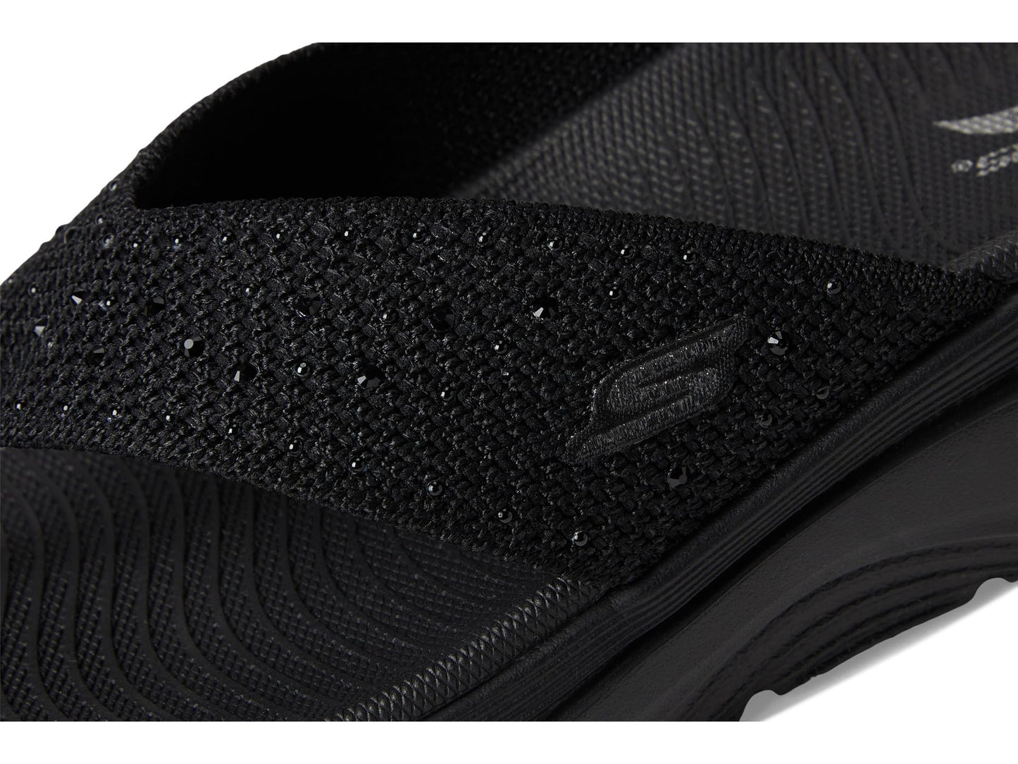 SKECHERS, Women's, Arch Fit 2.0 3-Pt Rhinestone Sandal, Black/Black, 11, Medium