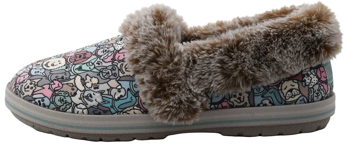 Skechers Womens Too Cozy Pooch Parade Slipper, Taupe Multi,9 M US