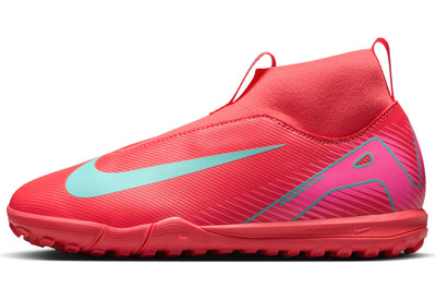 Nike Jr. Mercurial Superfly 10 Academy Little/Big Kids' TF High-Top Soccer Shoes (FQ8310-800, Ember Glow/Aurora Green) Size 6