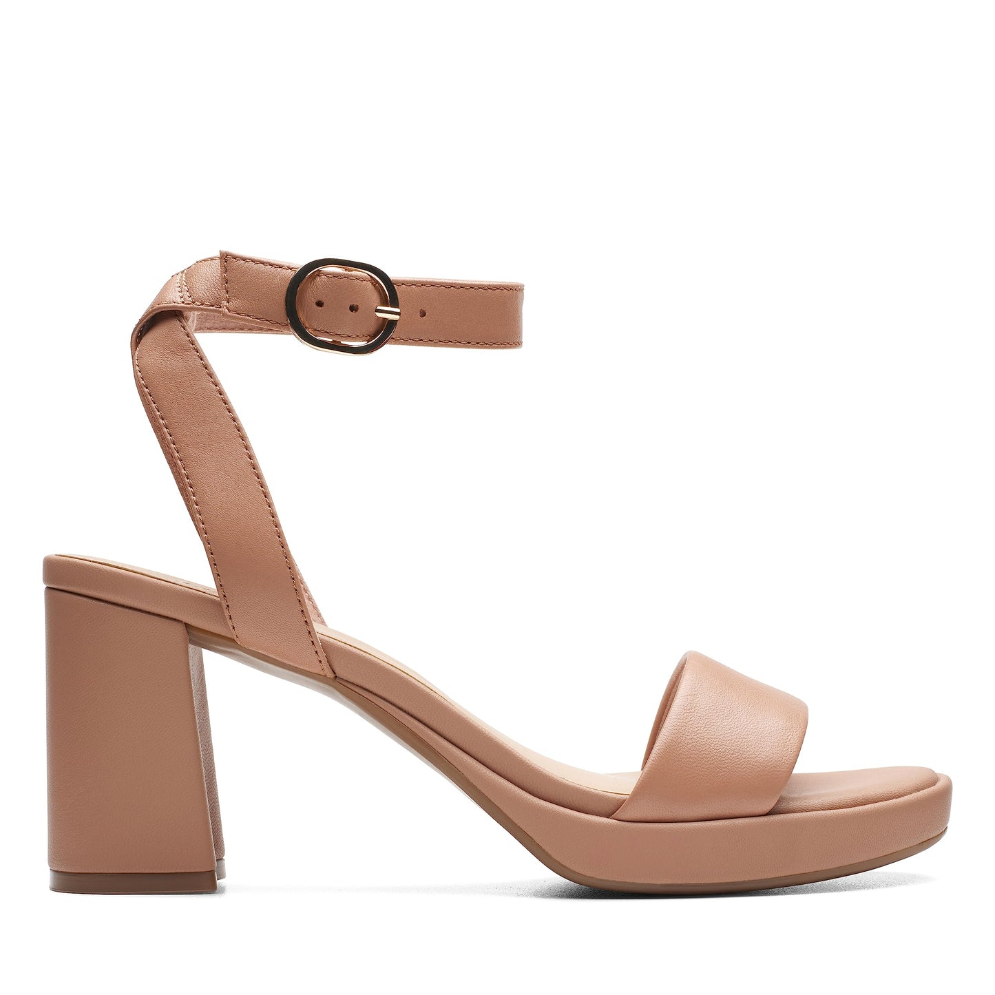 Clarks Collection Women's AmbyrLyn Bay Heeled Sandal, Warm Beige Leather, 8.5 Wide US