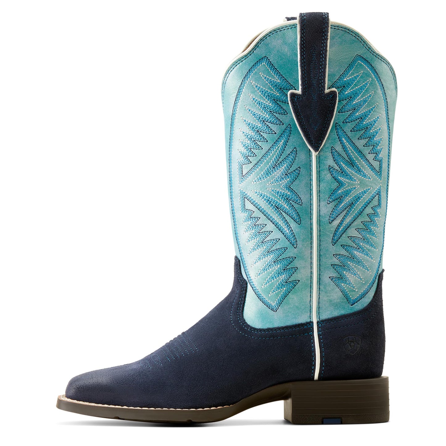 ARIAT Women's Round Up Ruidoso Western Boot, Coastal Blue/Midnight In Marfa Roughout, 11