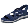 Skechers Women's REGGAE SLIM - SUMMER SPARKLE, Hands Free Slip-Ins Jeweled Stretch Knit Sandal, Navy, 12M