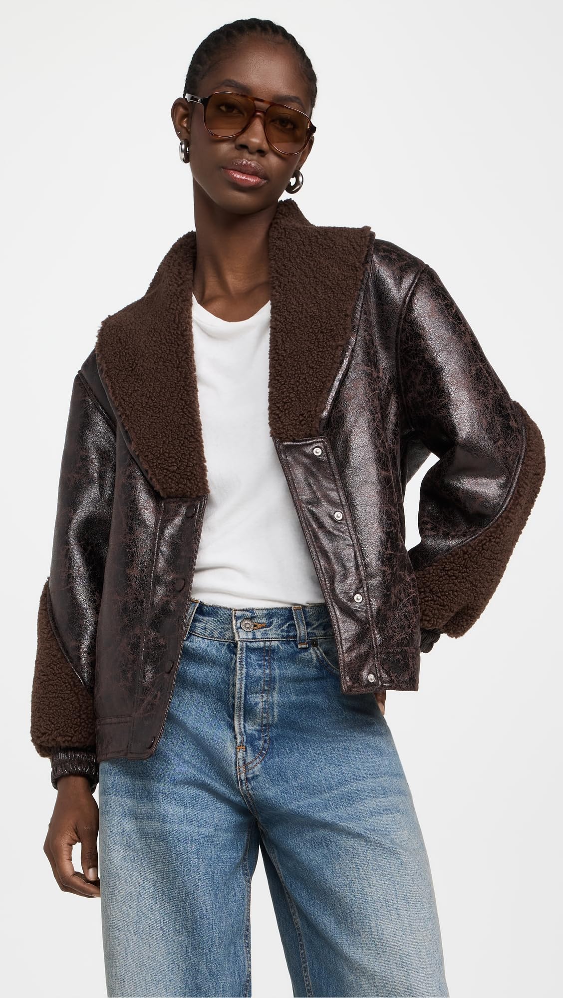 [BLANKNYC] Women's Sweet Talker Bomber Jacket, Brown Combo, M