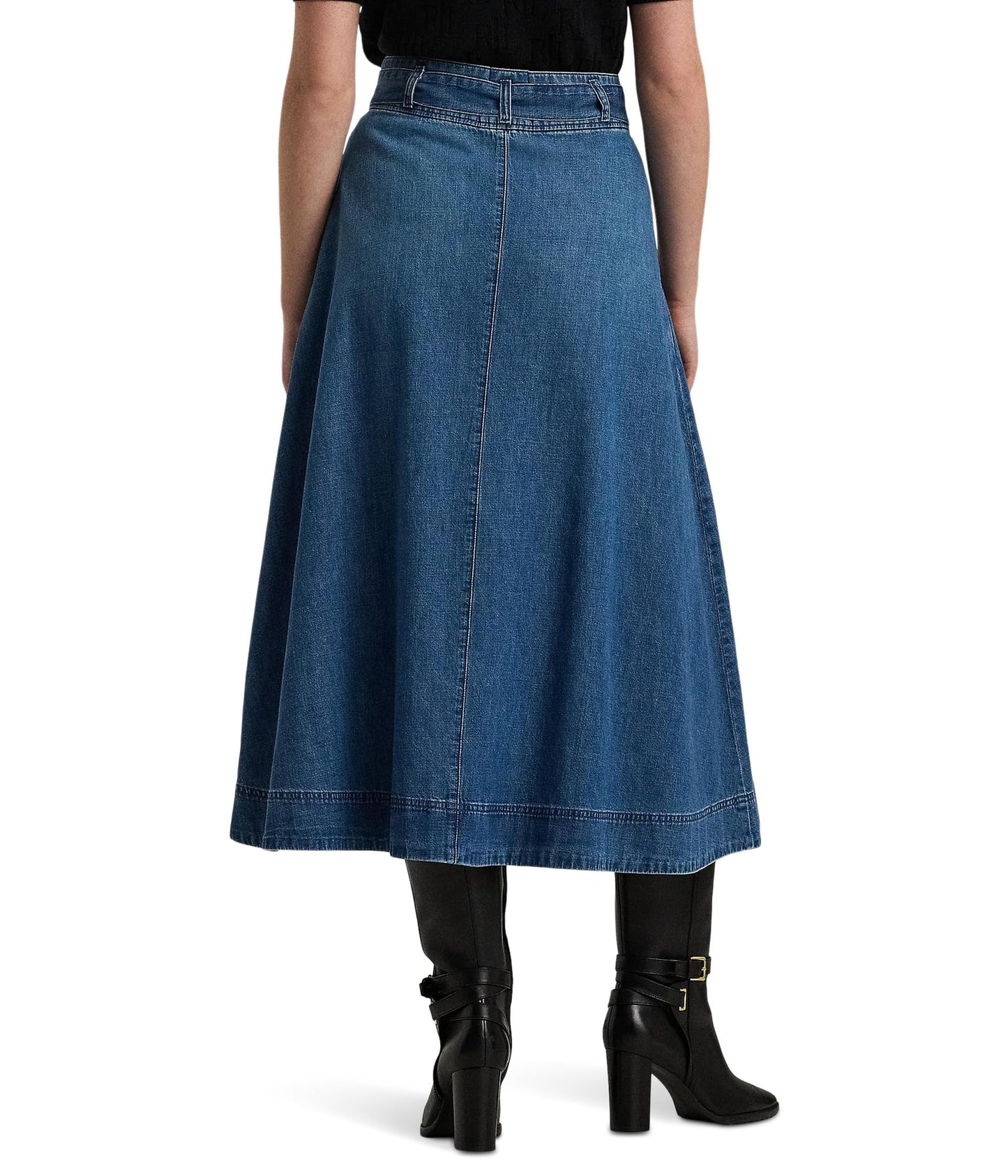 Lauren Ralph Lauren Womens Belted Denim Midi Skirt Stormee Wash 2