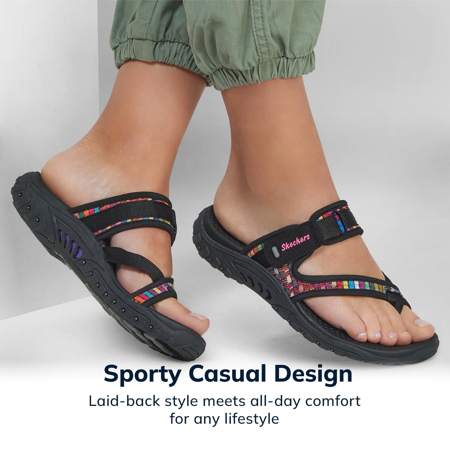 Skechers Women's Reggae-Mad Swag-Toe Thong Woven Sandal, Black, 8
