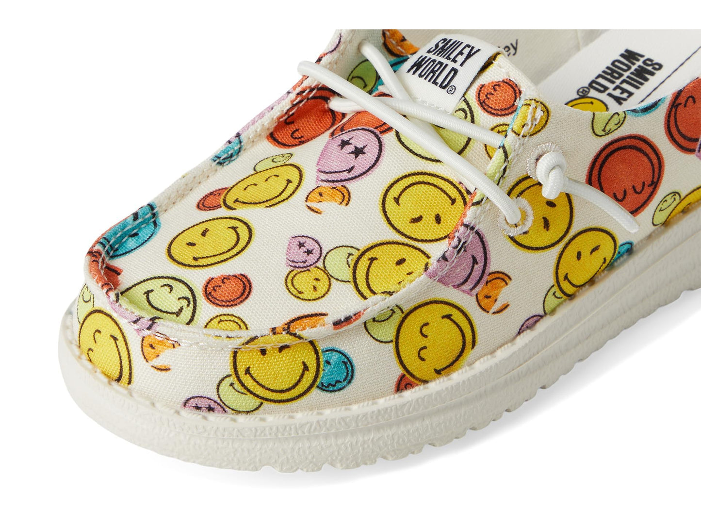 HEYDUDE Kids Wendy Smiley (Toddler) - Loafers for Kids - Canvas Upper - Cotton Lining - Rubber Outsole White 7 Toddler M