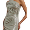 Lauren Ralph Lauren Womens Metallic One-Shoulder Cocktail Dress Bright Nickel/Silver Foil 10