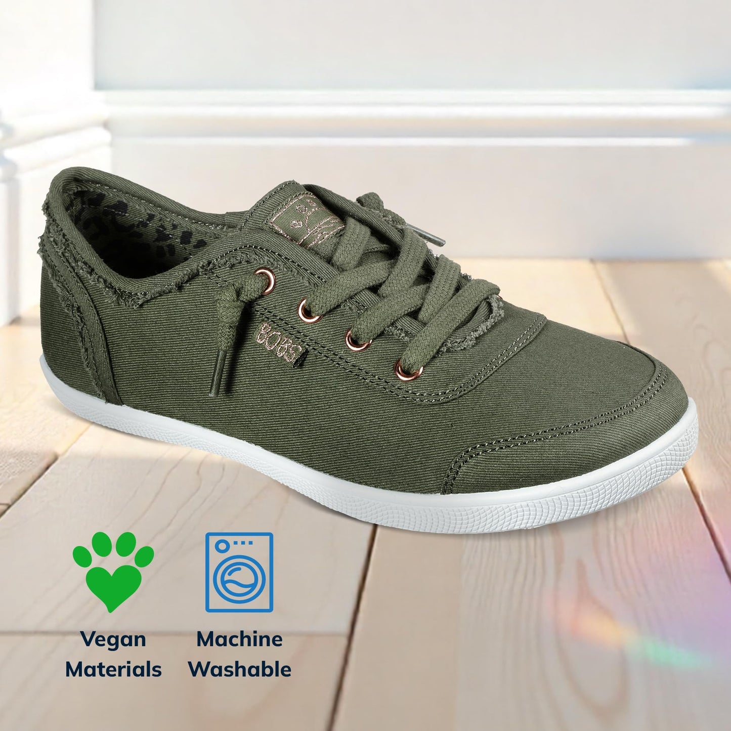 Skechers Women's Bobs B Cute Sneaker – Memory Foam, Flexible Outsole, Lightweight Vegan Shoes, Olive, 8.5