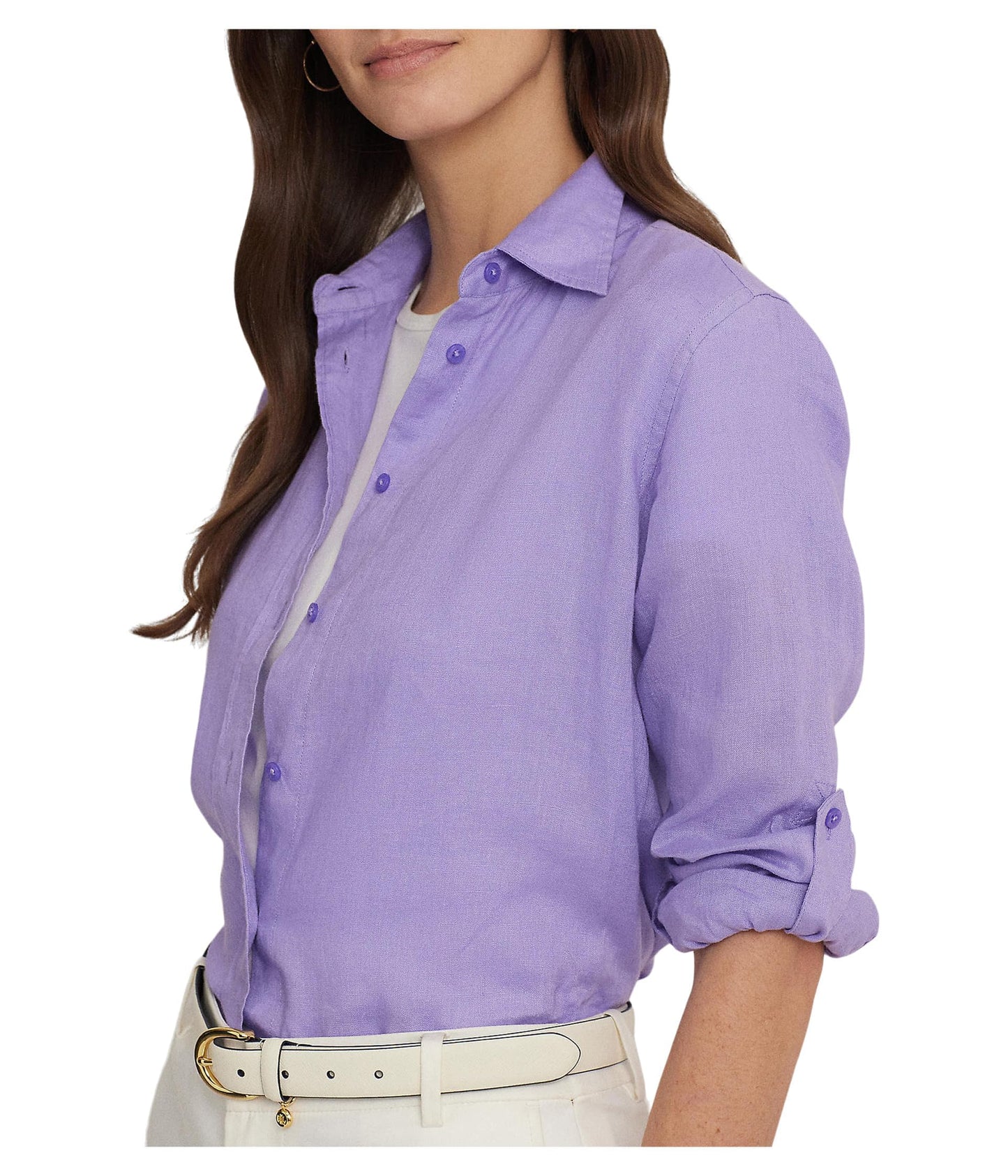Lauren Ralph Lauren Womens Linen Shirt Wild Lavender XS