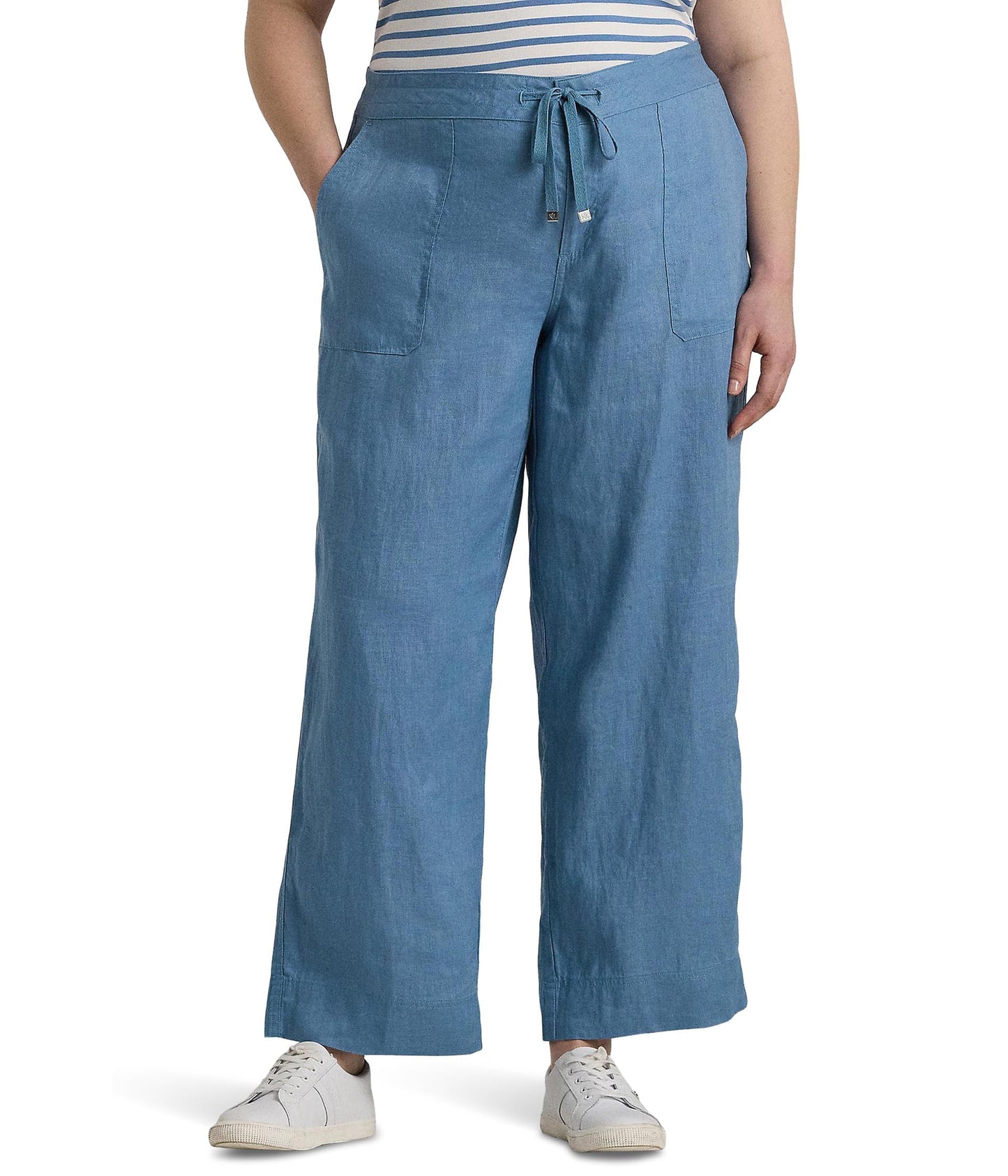 Lauren Ralph Lauren Women's Plus-Size Linen Wide-Leg Pant Pale Azure 20