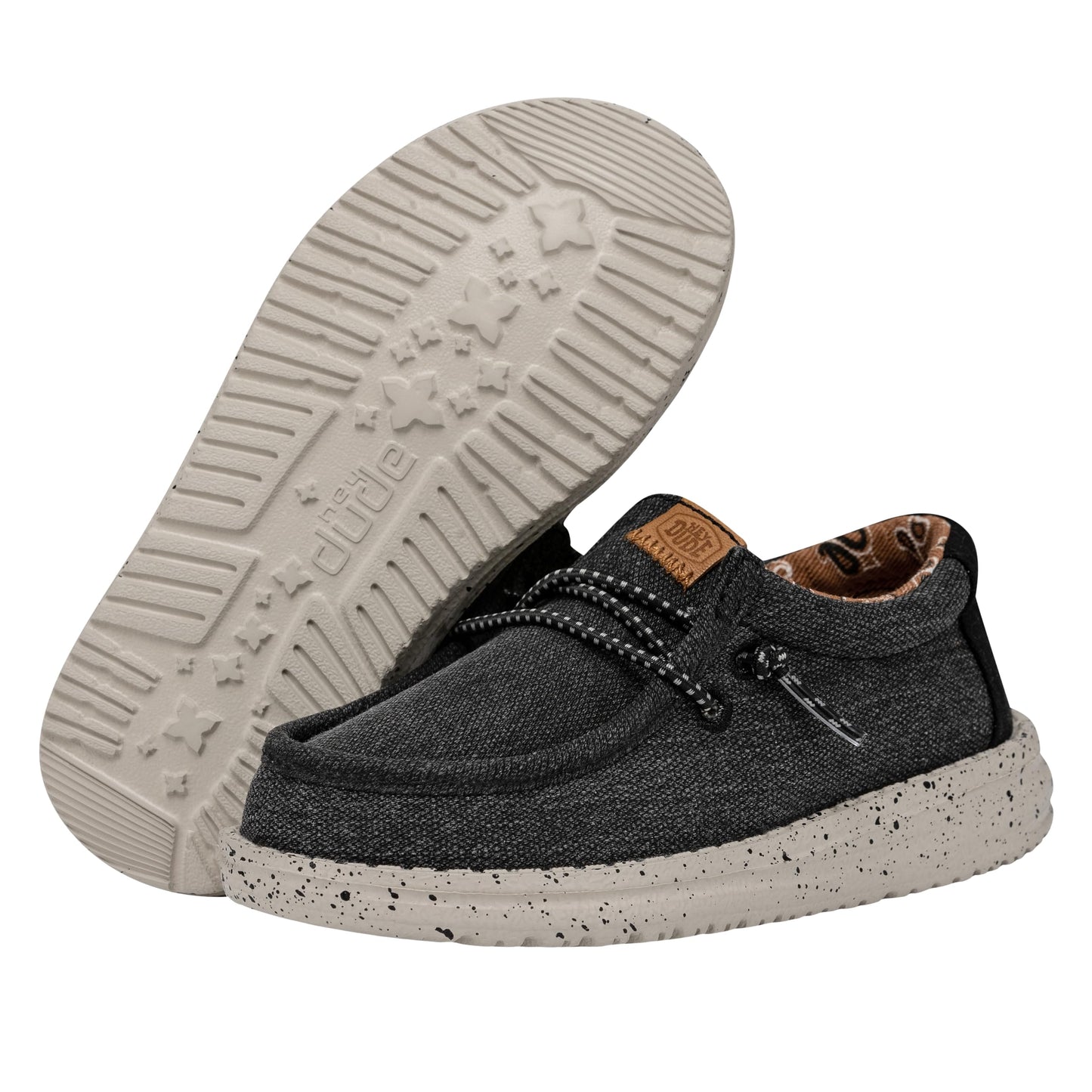 HEYDUDE Wally Toddler Washed Canvas | Boy's Loafers | Boy's Slip On Shoes | Comfortable & Light Weight Black