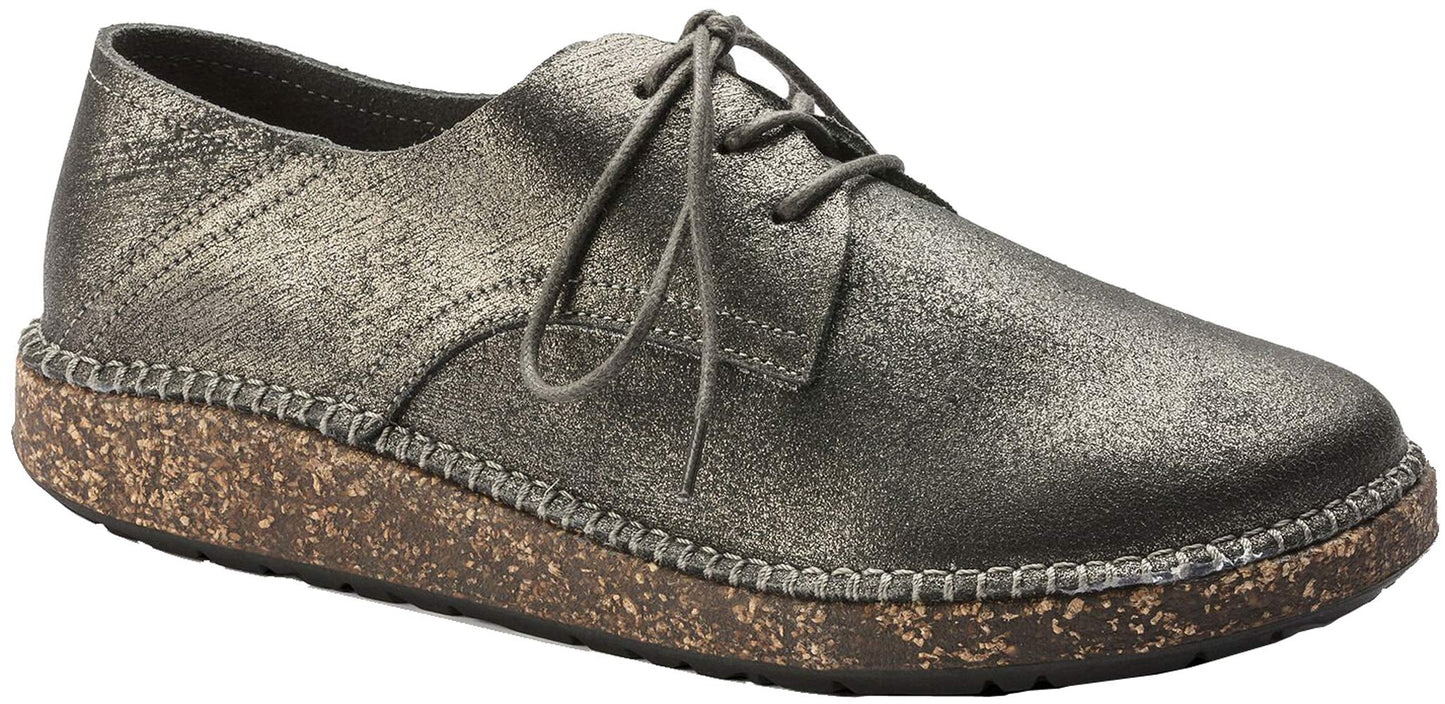 Birkenstock Womens Gary Washed Metallic Silver Leather 38 (US Women's 7-7.5) Narrow