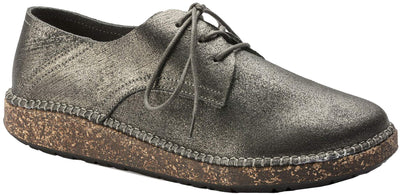 Birkenstock Womens Gary Washed Metallic Silver Leather 38 (US Women's 7-7.5) Narrow