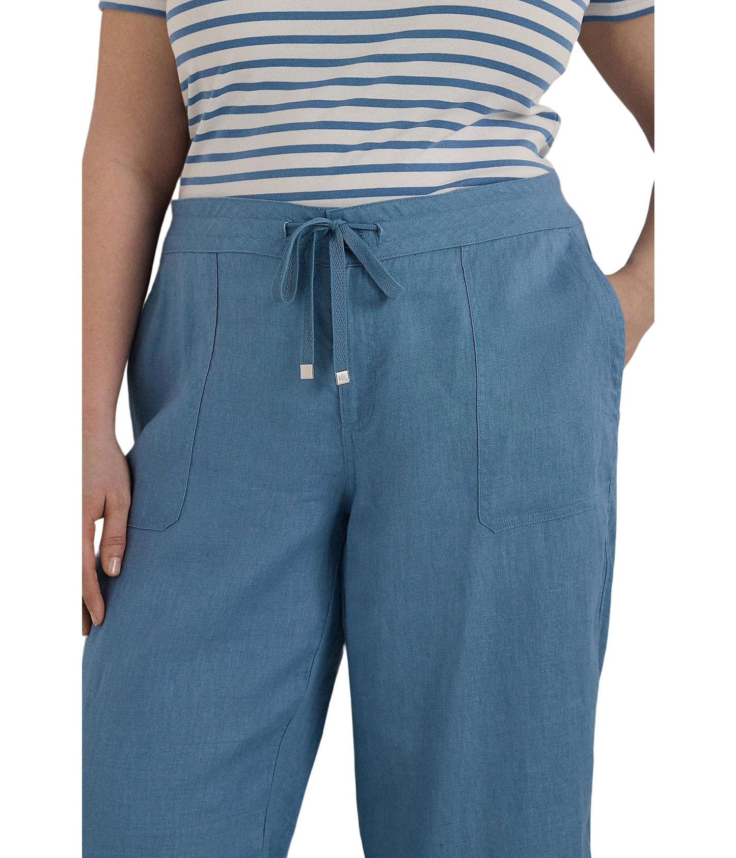 Lauren Ralph Lauren Women's Plus-Size Linen Wide-Leg Pant Pale Azure 20