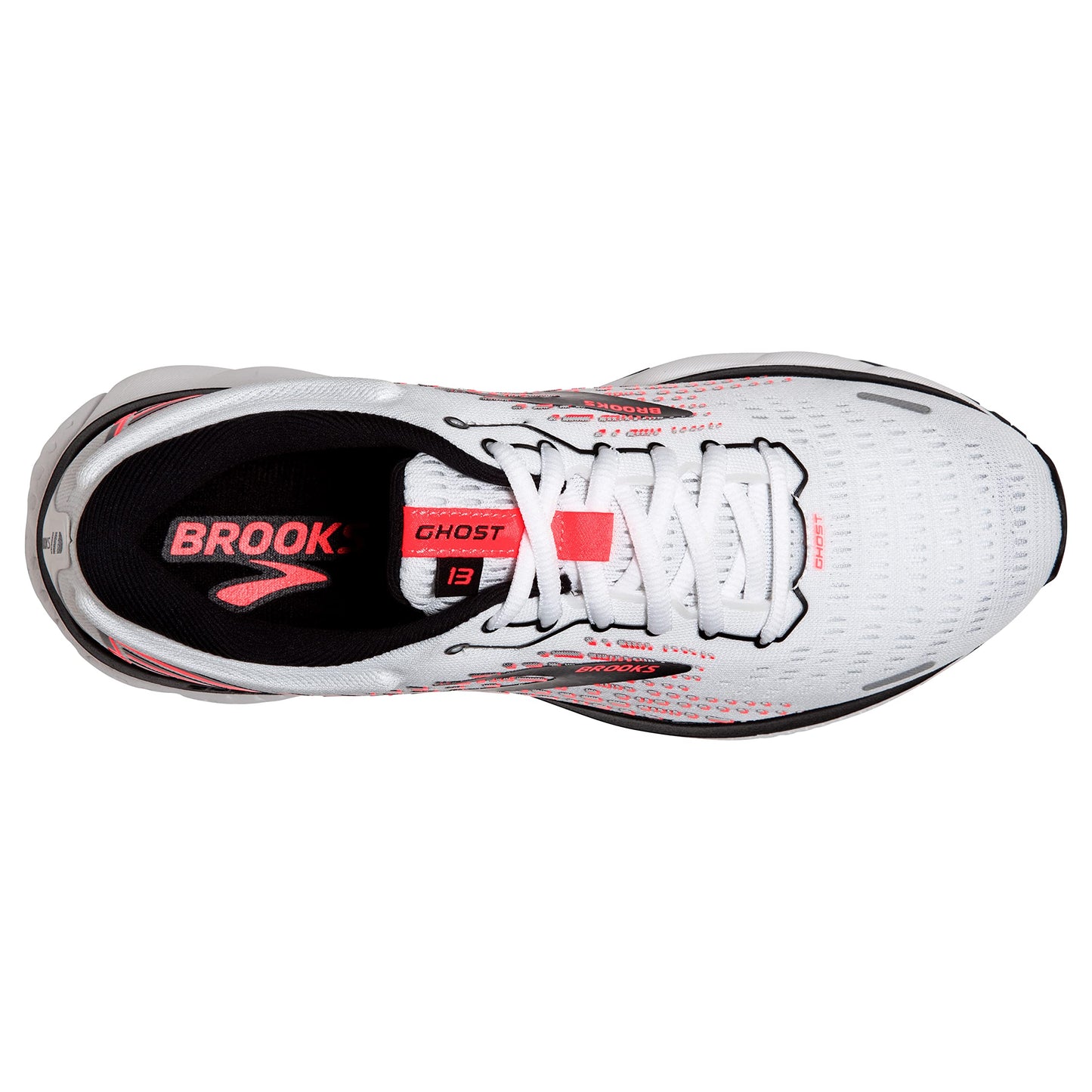 Brooks Women's Ghost 13 Running Shoe - White/Pink/Black - 12 Medium