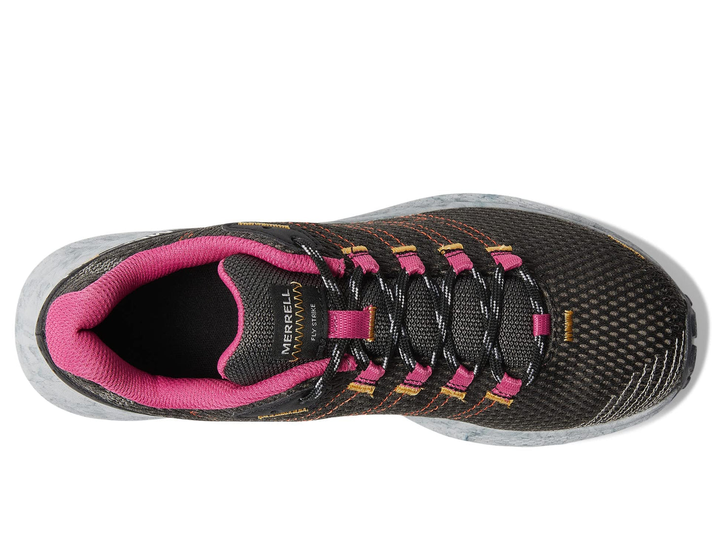 Merrell Fly Strike Running Shoes for Men – Mesh Upper – EVA Footbed Lace-up Closure – Rubber Outsole Black/Fuchsia 7.5 M
