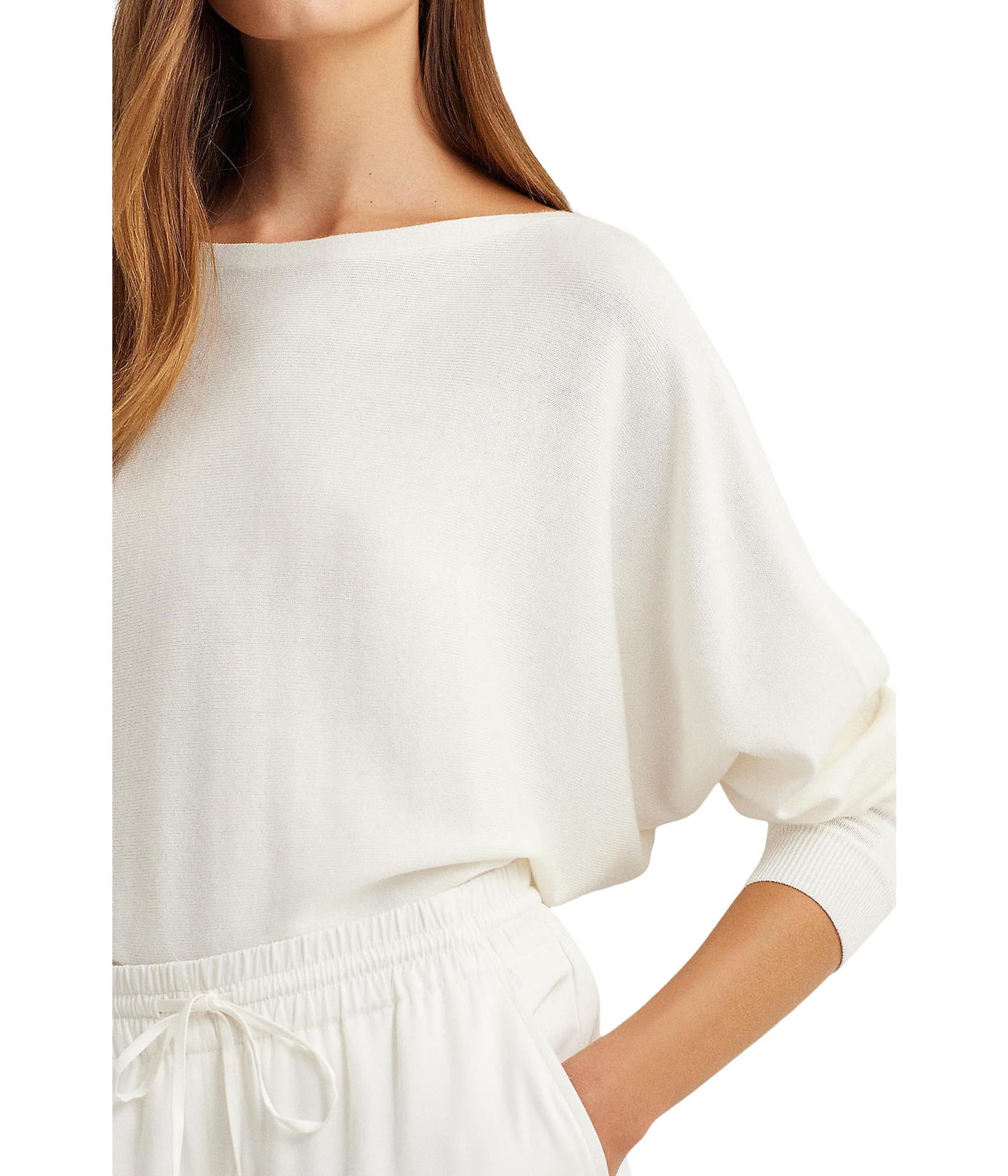 Lauren Ralph Lauren Petite Cotton-Blend Dolman-Sleeve Sweater White PM