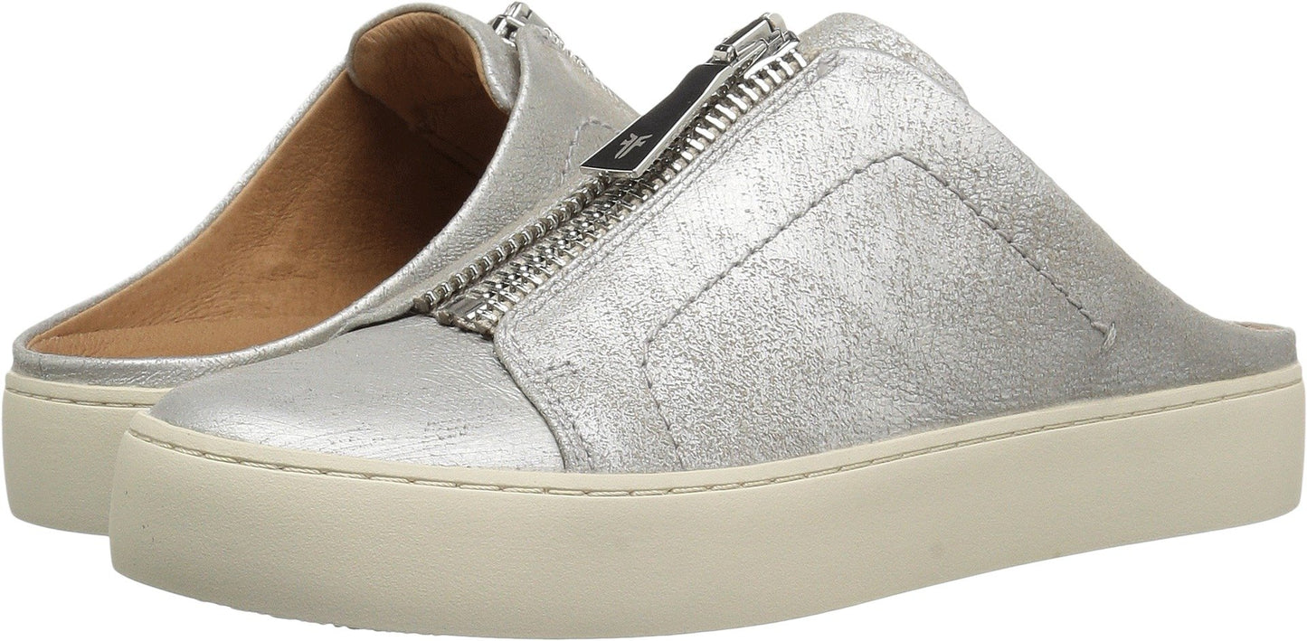 FRYE Women's Lena Zip Mule Shoe, Metallic Silver, 9.5 M US