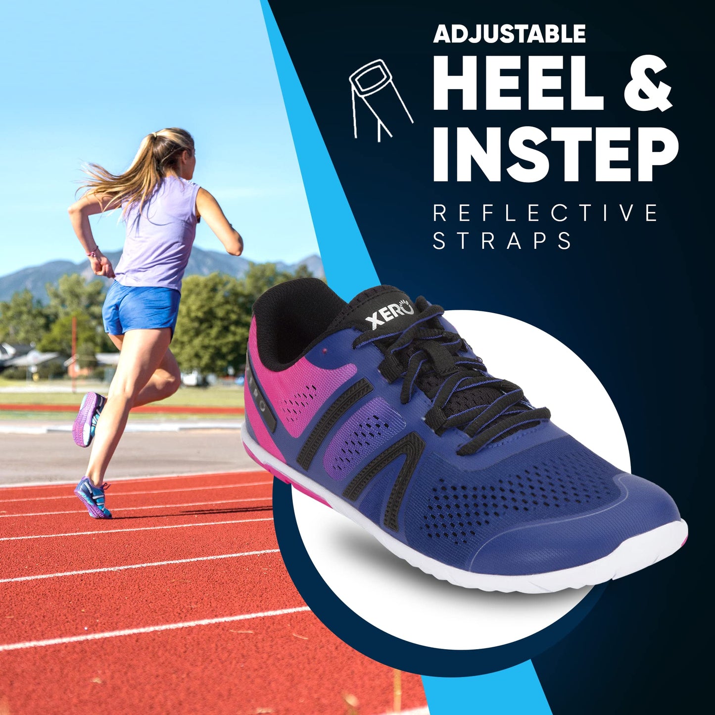 Xero Shoes Women's HFS Original Barefoot Running Shoes, Sodalite Blue/Pink Glow, 7.5