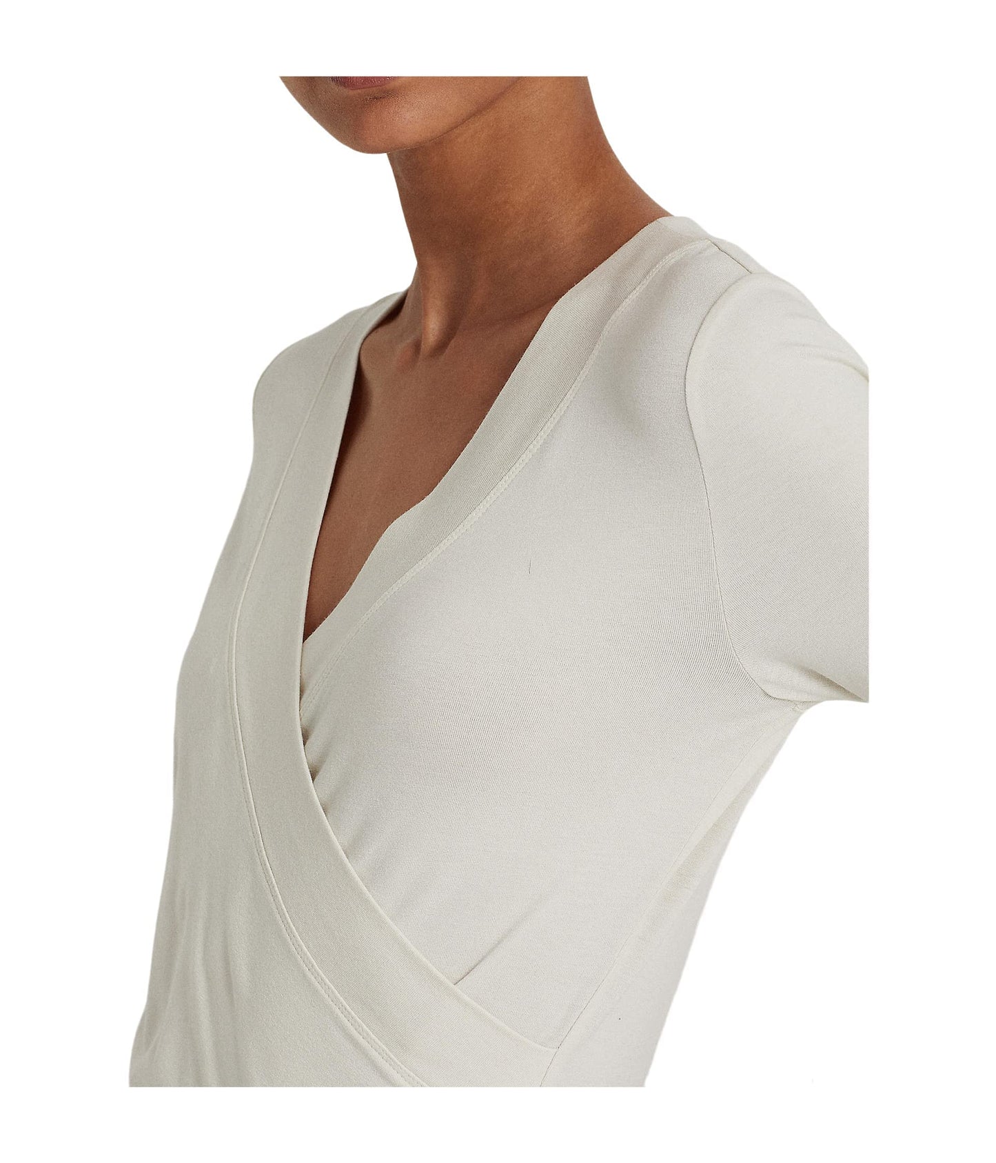 Lauren Ralph Lauren Womens Ruched V -Neck Wrap Top Ivory M
