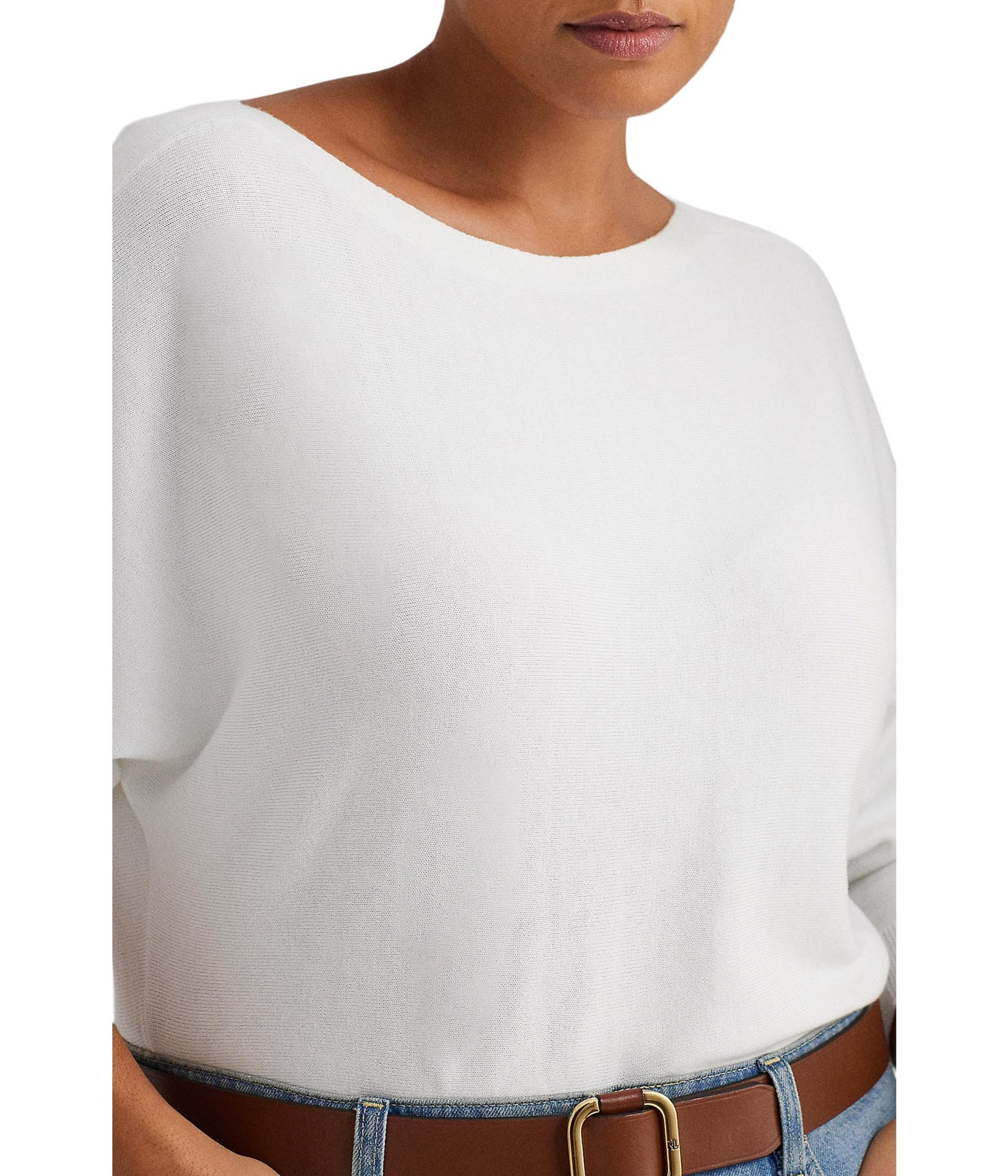 Lauren Ralph Lauren Plus-Size Cotton-Blend Dolman-Sleeve Sweater White 1X