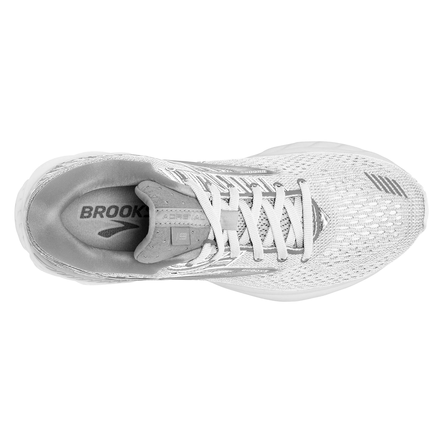 Brooks Womens Adrenaline GTS 19 Running Shoe - White/White/Grey - D - 10.5