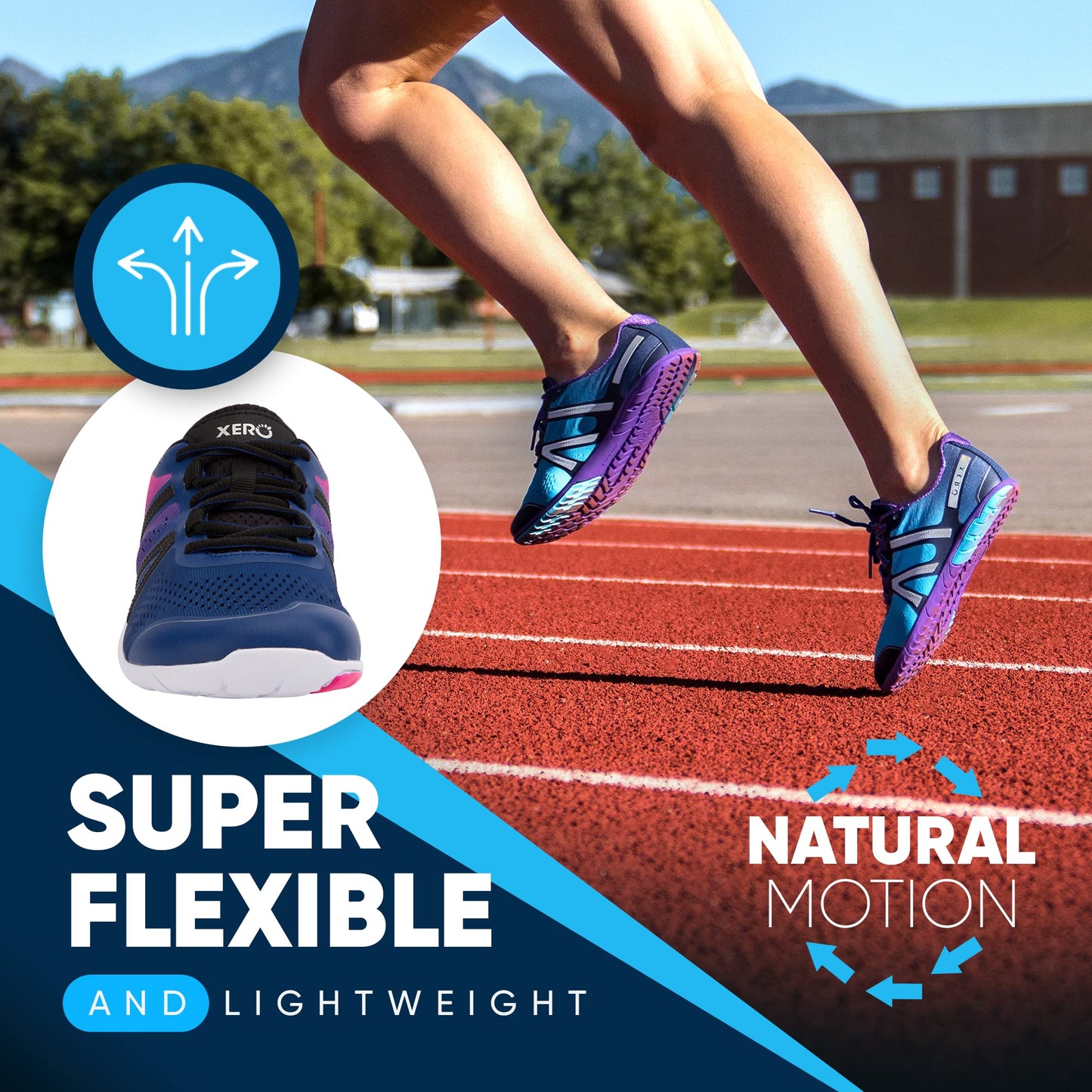 Xero Shoes Women's HFS Original Barefoot Running Shoes, Sodalite Blue/Pink Glow, 7.5
