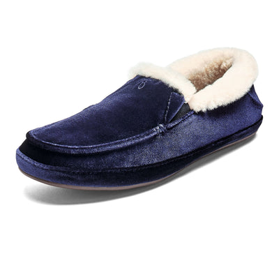 OLUKAI Ku'una Lanui Women's Slipper, Soft Velvet & Dual-Density PU Footbed for All-Day Comfort, Breathable & Supportive Drop-In-Heel, Cute & Casual Slip-On Design, Trench Blue/Trench Blue, 6