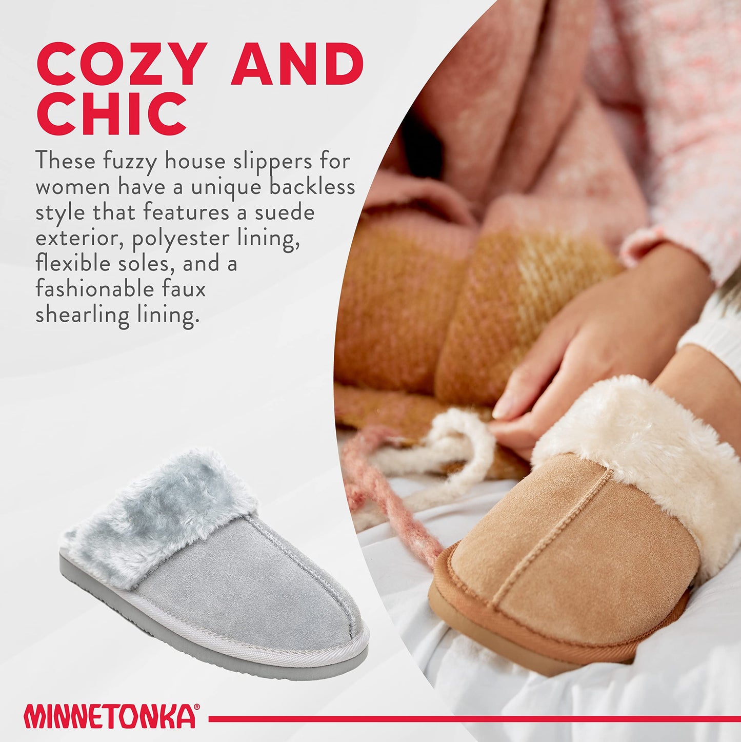 Minnetonka Women's Chesney Suede Scuff Slippers, Ice Grey, 8 M