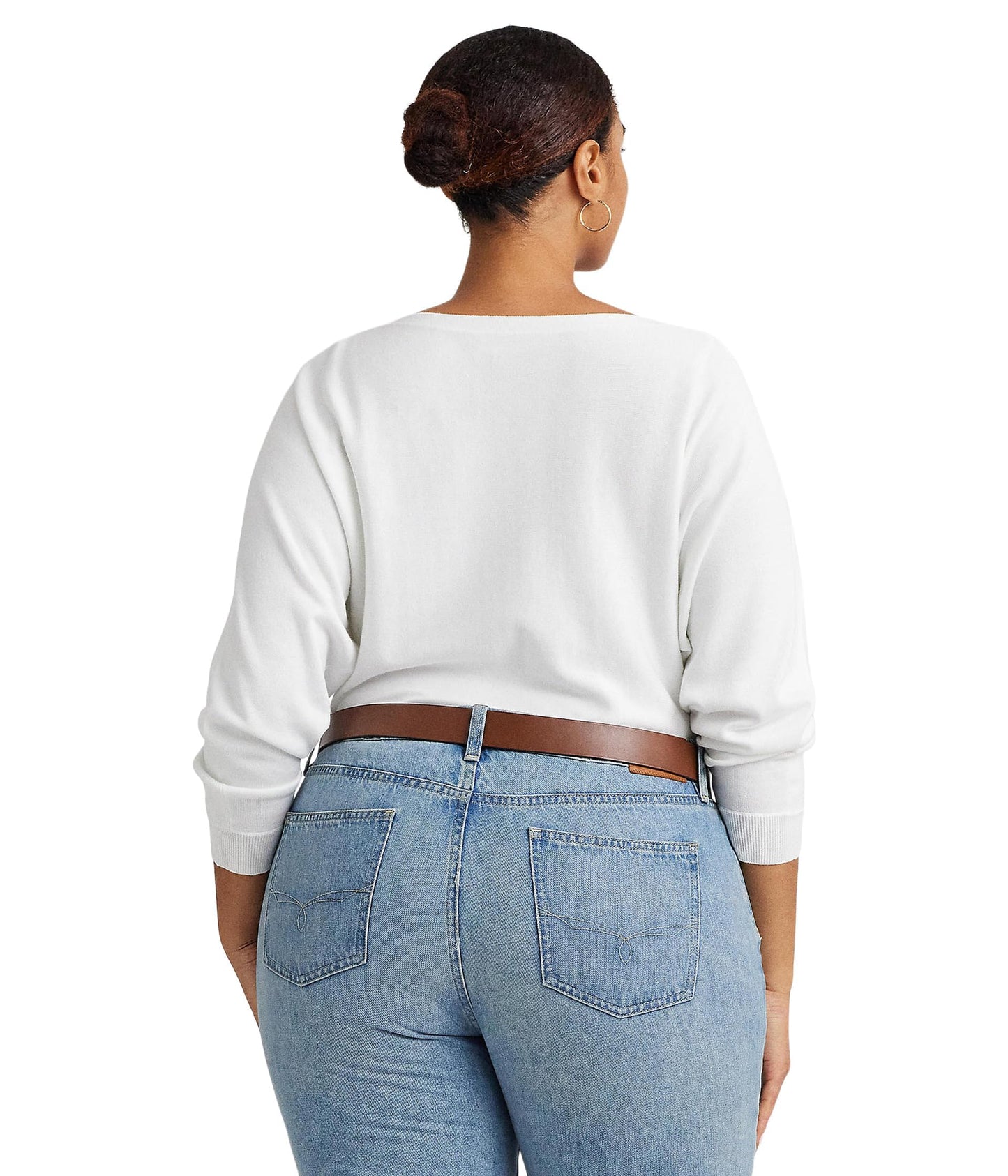 Lauren Ralph Lauren Plus-Size Cotton-Blend Dolman-Sleeve Sweater White 1X