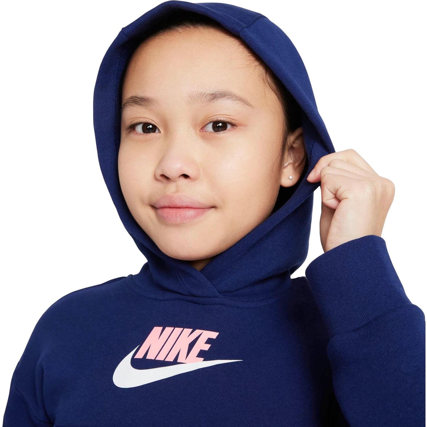 Nike Girl's Sportswear Club Fleece Hoodie (Little Kids/Big Kids) Blue Void/Arctic Punch/White MD (10-12 Big Kid)