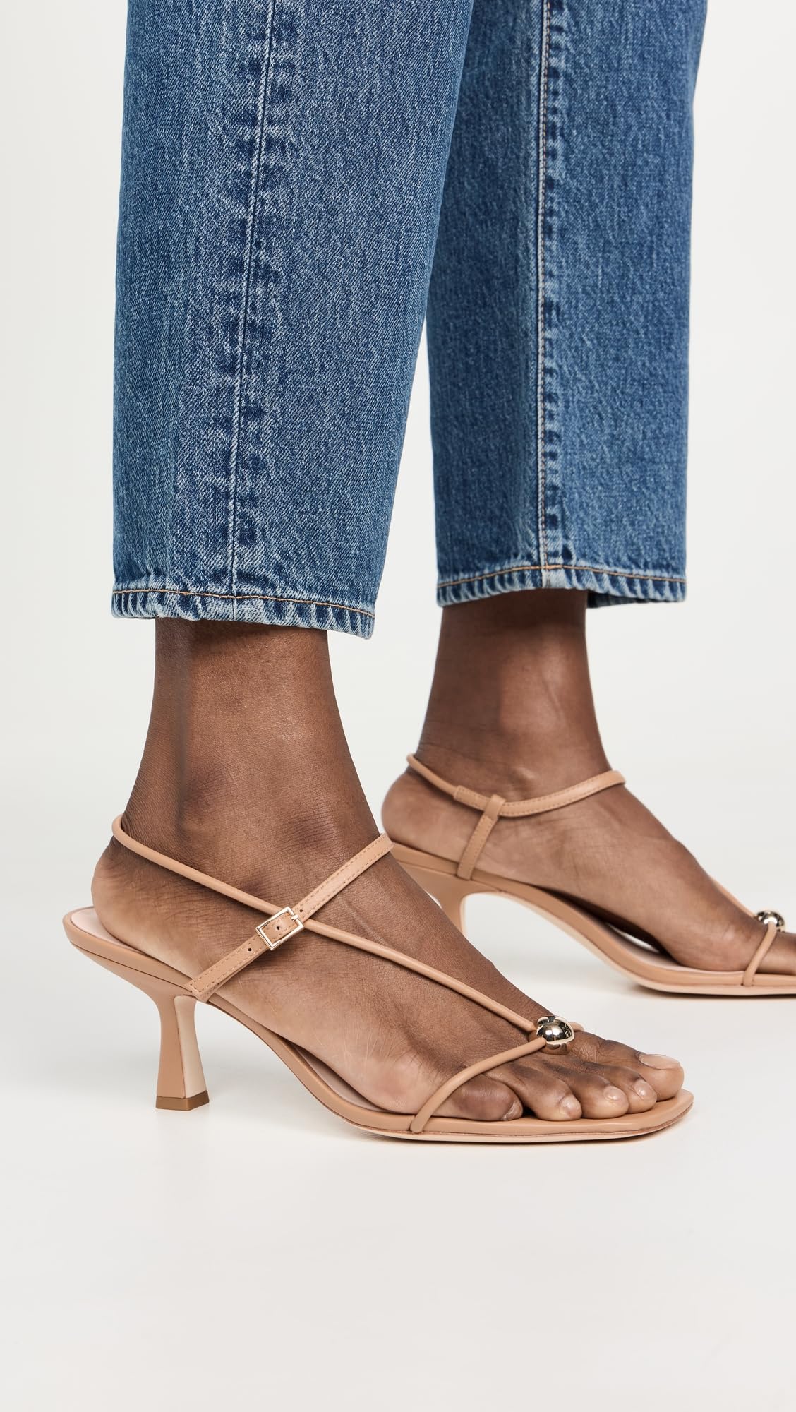 Loeffler Randall Women's Triana Strappy Mid Heel Sandals with Ball, Dune, 6 Medium US