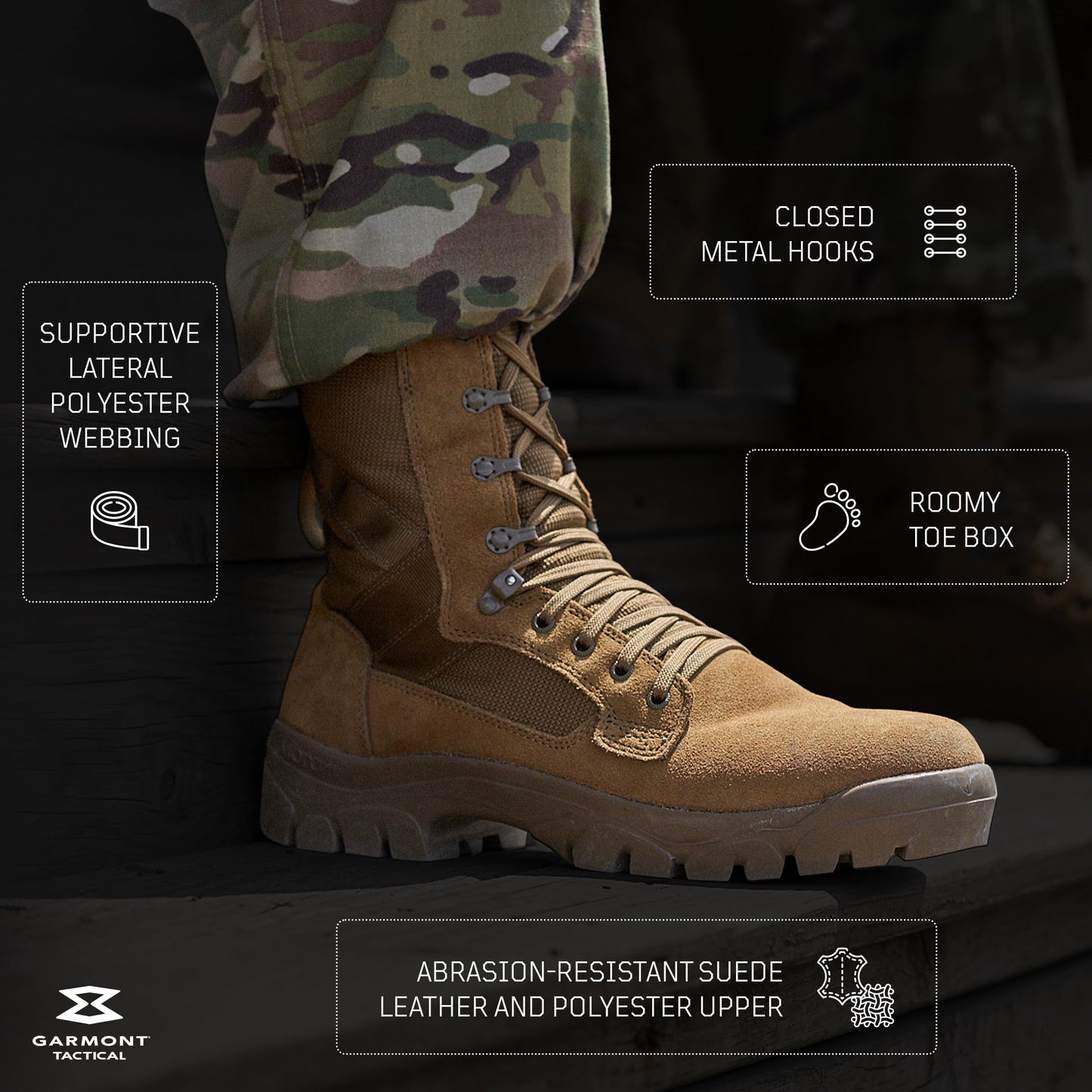 GARMONT TACTICAL Men's T 8 BIFIDA Multi-Terrain Military Tactical Suede Leather Boots, Coyote, 4 Wide