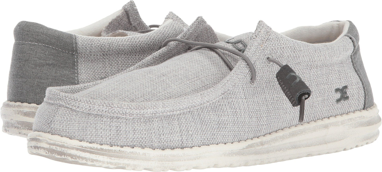 HEYDUDE Men's Wally Woven Grey White Size 11 | Men’s Shoes | Men's Lace Up Loafers | Comfortable & Light-Weight