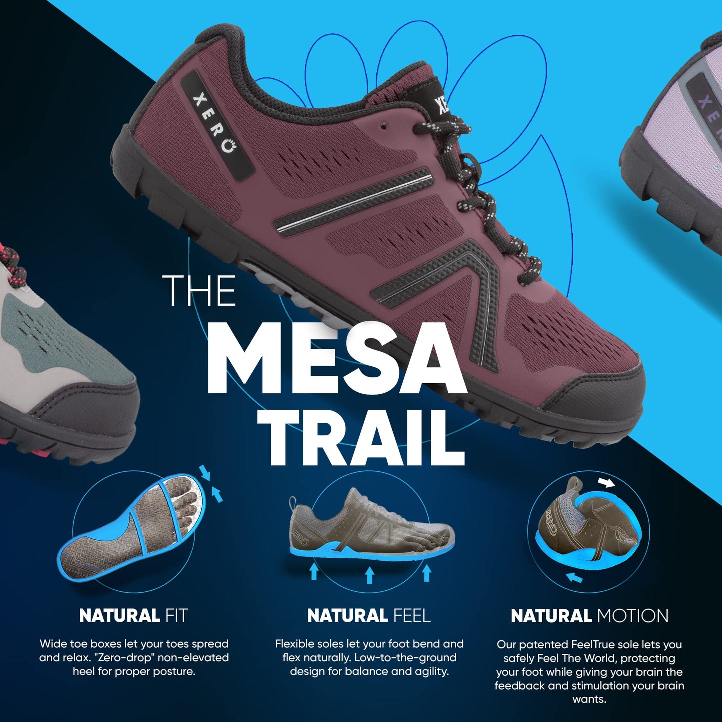 Xero Shoes Women's Mesa Trail Barefoot Trail Run Shoes, Muddy Rose, 9.5
