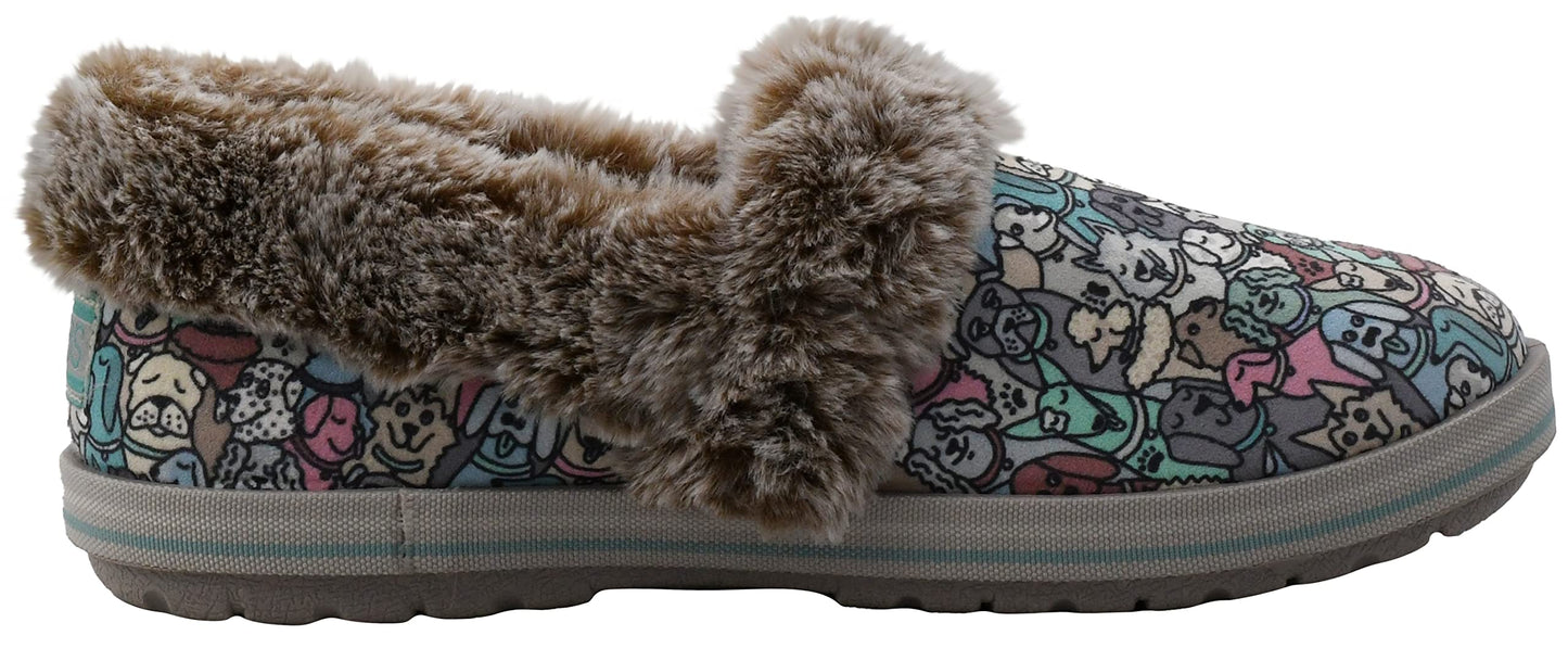Skechers Womens Too Cozy Pooch Parade Slipper, Taupe Multi,9 M US