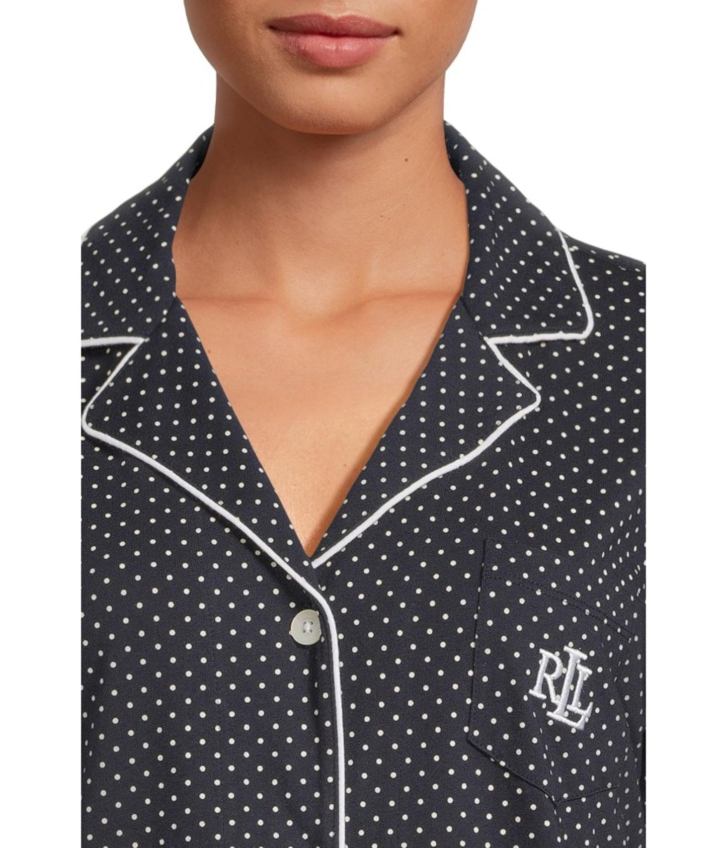 Lauren Ralph Lauren Essentials Bingham Knits Capri PJ Set Madeleine Dot Windsor Navy/White SM (US 4-6)