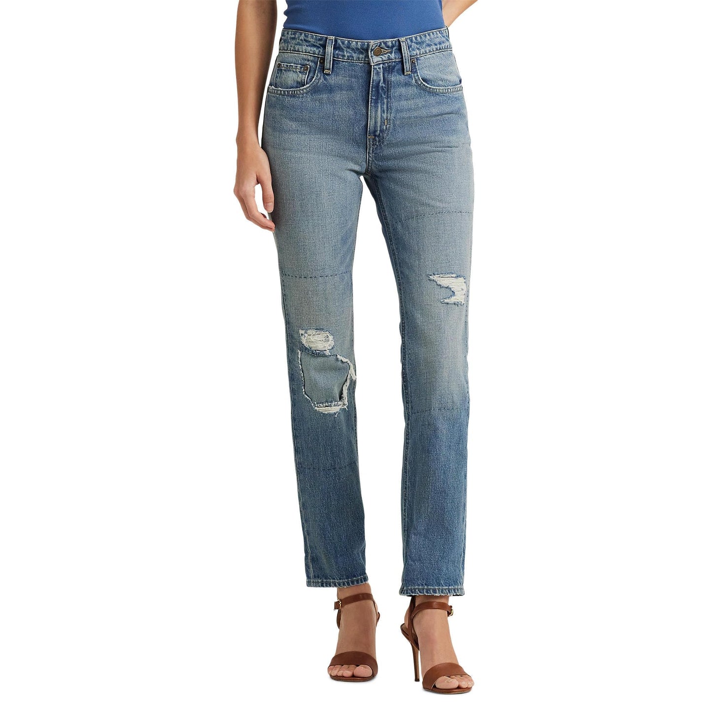 Lauren Ralph Lauren Women's Distressed High-Rise Straight Ankle Jeans in Cassis Wash Cassis Wash Size: 4 Inseam: 28