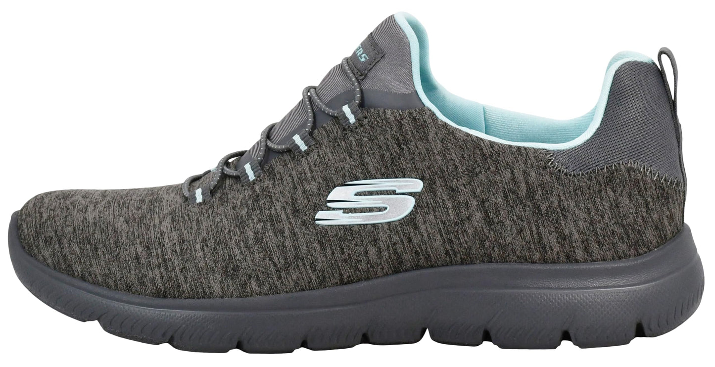 Skechers Women's Summits - Quick Getaway Shoes, Charcoal/Light Blue, 9 M