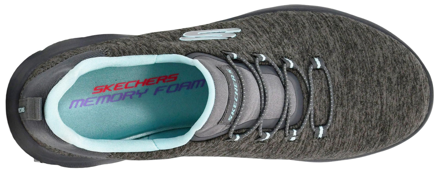 Skechers Women's Summits - Quick Getaway Shoes, Charcoal/Light Blue, 9 M