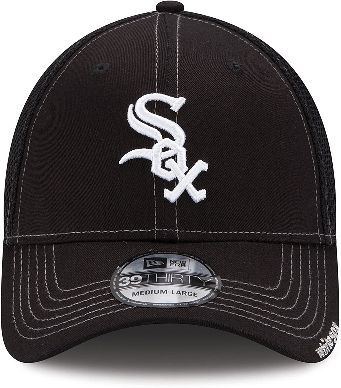 New Era MLB Neo Team Color 39Thirty Stretch Flex Fit Hat Cap (as1, Alpha, m, l, Chicago White Sox Black)