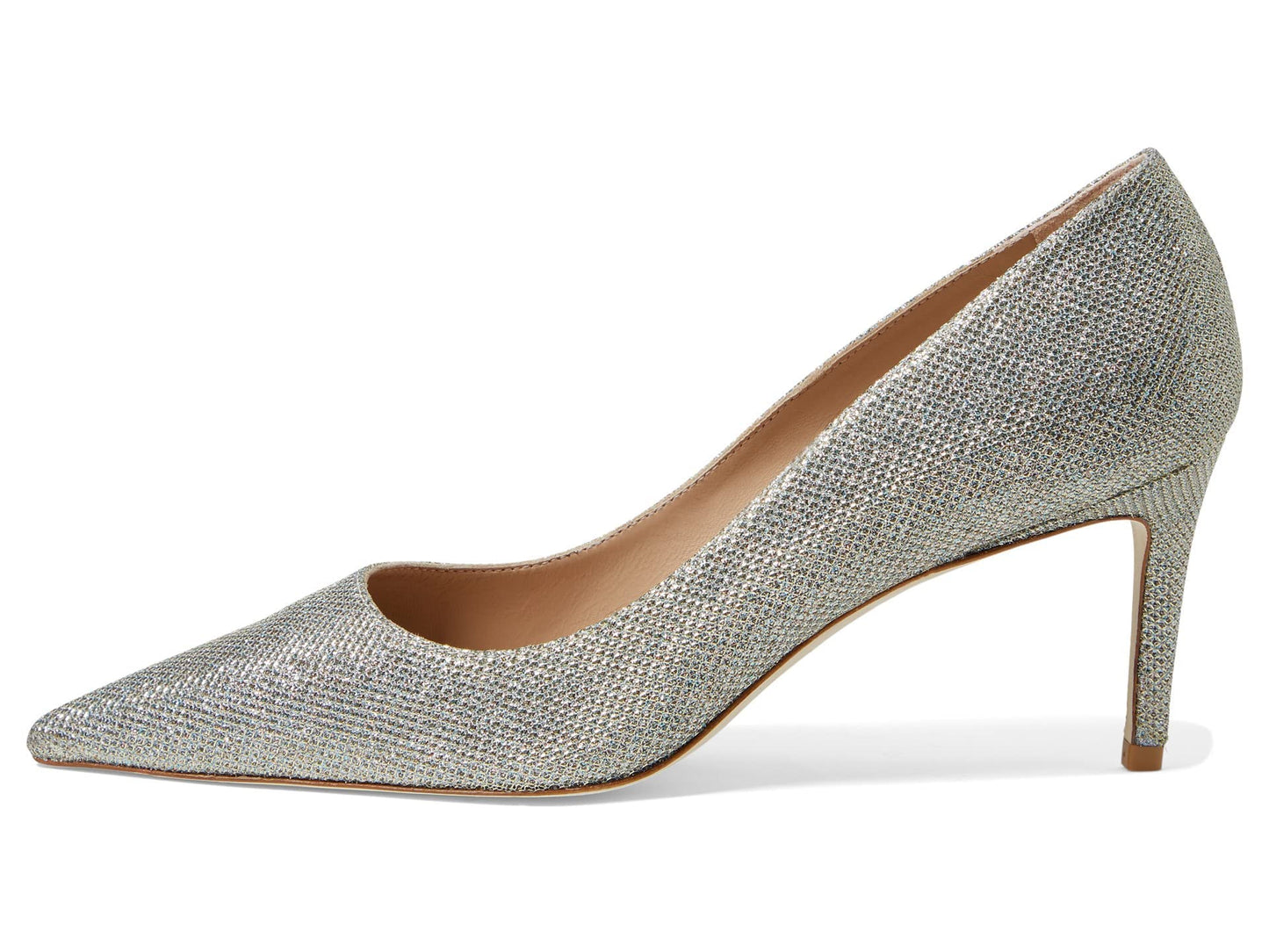 Stuart Weitzman® Stuart 75 Pump Sandals for Women – Suede Upper – Leather Outsole and Lining – Pointed Platino 9 B