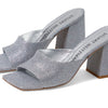 Stuart Weitzman Tia 85 Flareblock Slide Silver 9.5 B