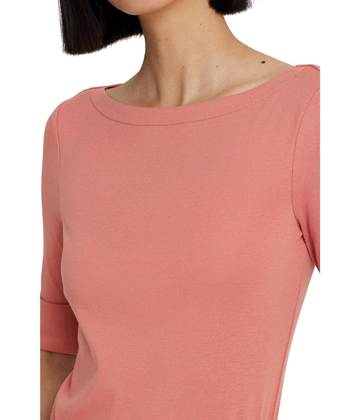 Lauren Ralph Lauren Womens Petite Stretch Cotton Boatneck Top Pink Mahogany PL