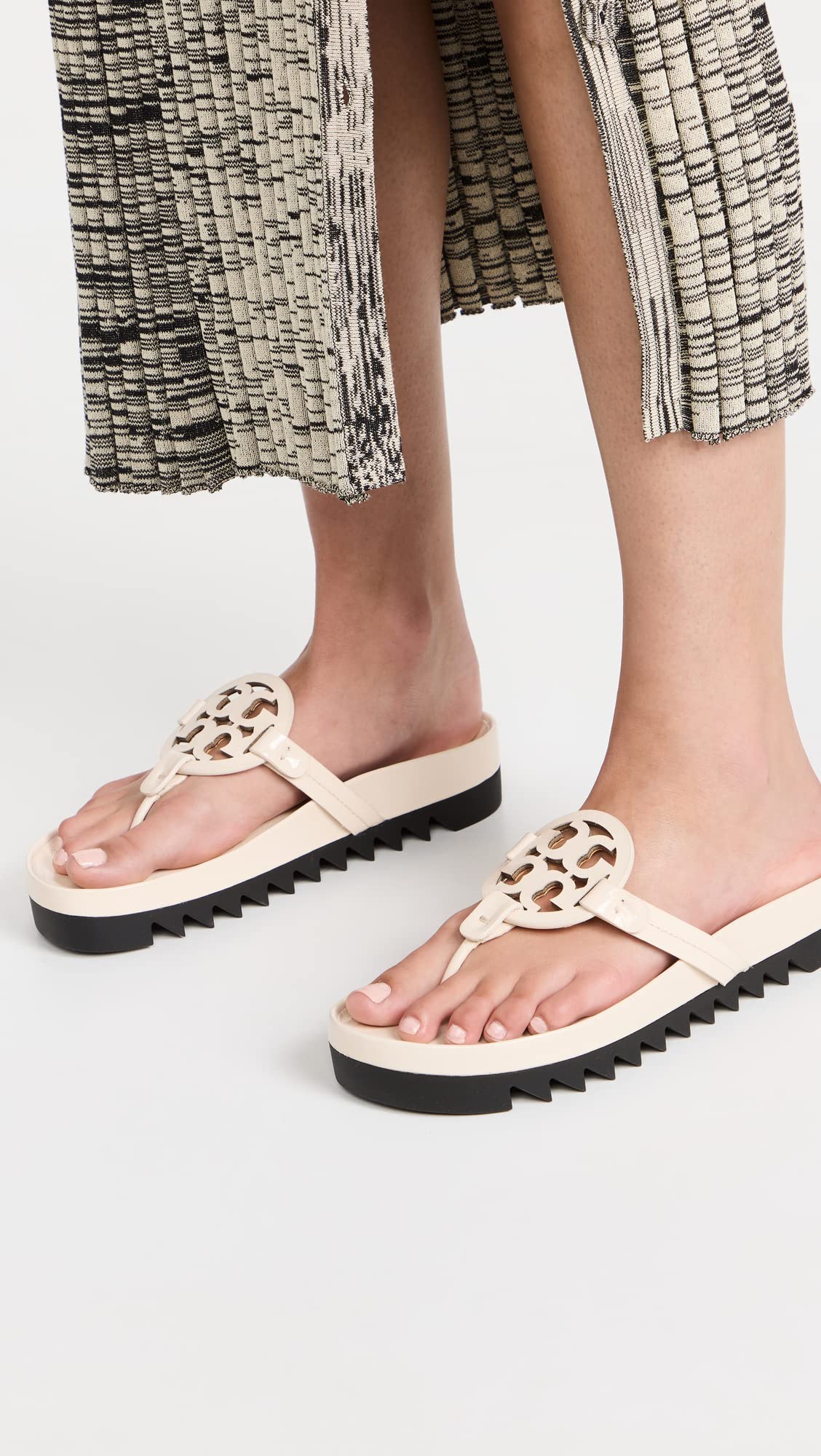 Tory Burch Women's Miller Cloud Lug Sole Sandals, New Cream/Perfect Black, 7 Medium US