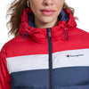 Champion Women's Quilted Coat Packable Puffer Jacket with Hood, Red/Navy Combo