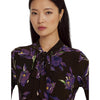 Lauren Ralph Lauren Women's Floral Stretch Jersey Tie-Neck Top Brown/Purple/Multi L