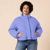 Amazon Essentials Women's Cropped Full-Zip Puffer Jacket (Quilted Matte or Sherpa Fleece), Purple Blue, Large