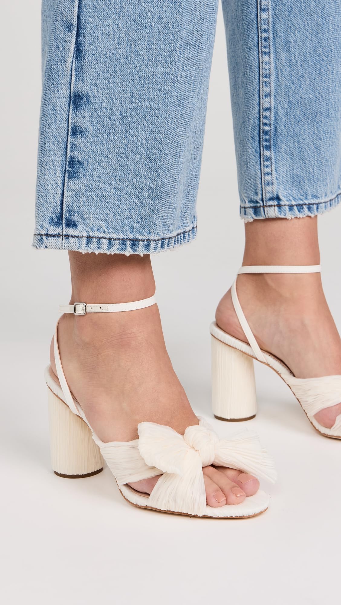 Loeffler Randall Women's Camellia Pleated Bow Heel with Ankle Strap, Pearl, 7 Medium US