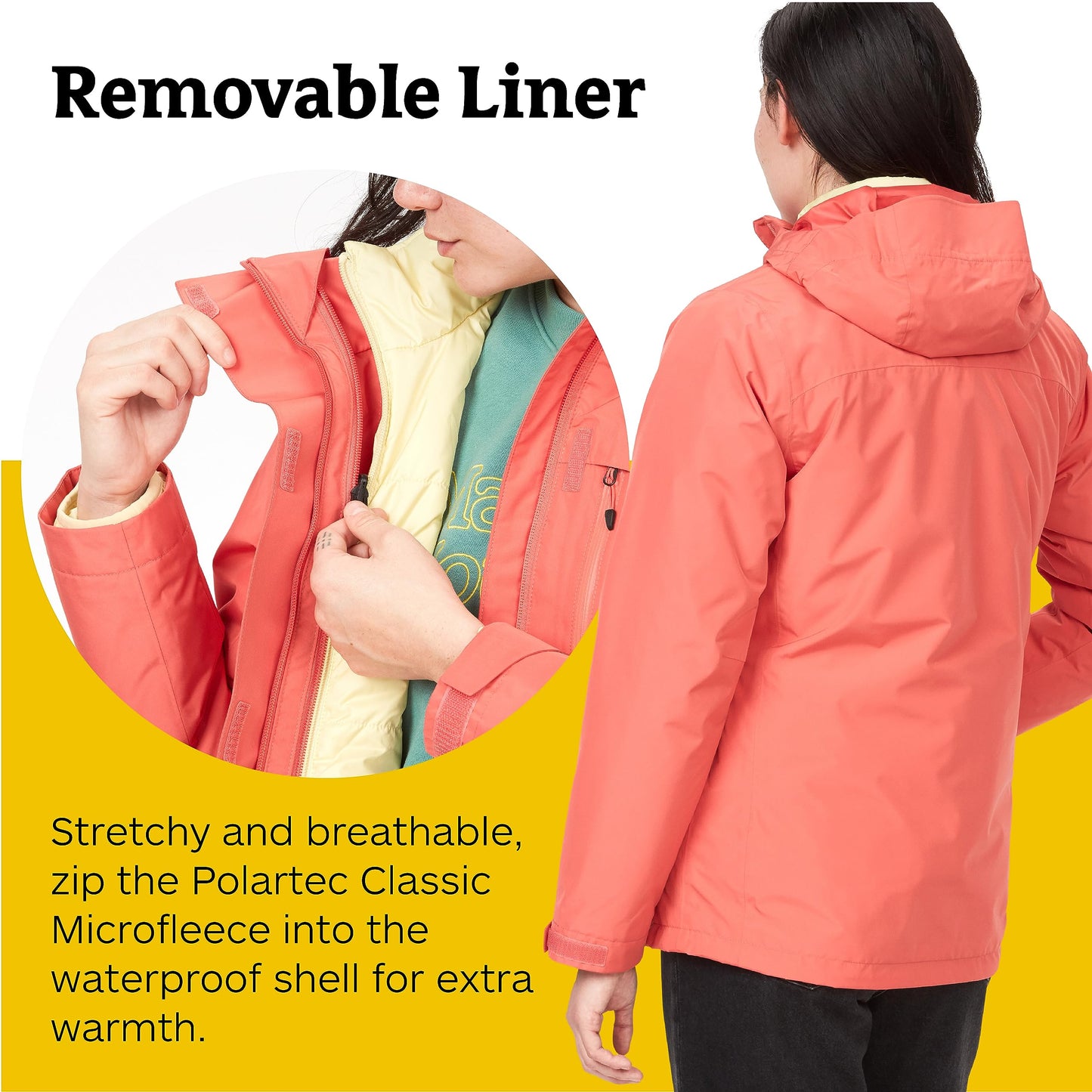 MARMOT Women's Ramble Component Jacket - 3-in-1 Waterproof Shell with Hood and Breathable Polartec Fleece Liner, Grapefruit, Small